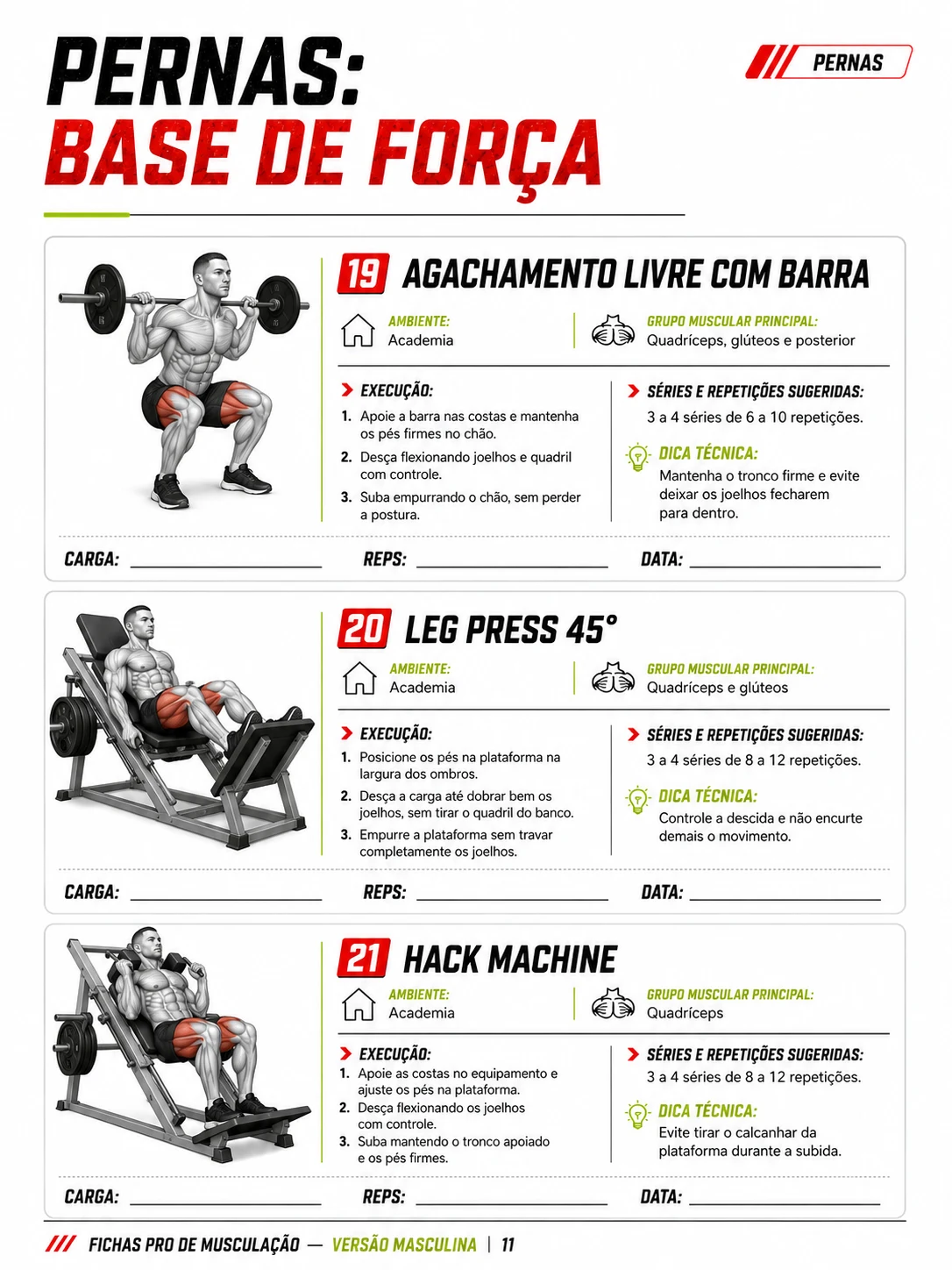 Treino masculino de pernas